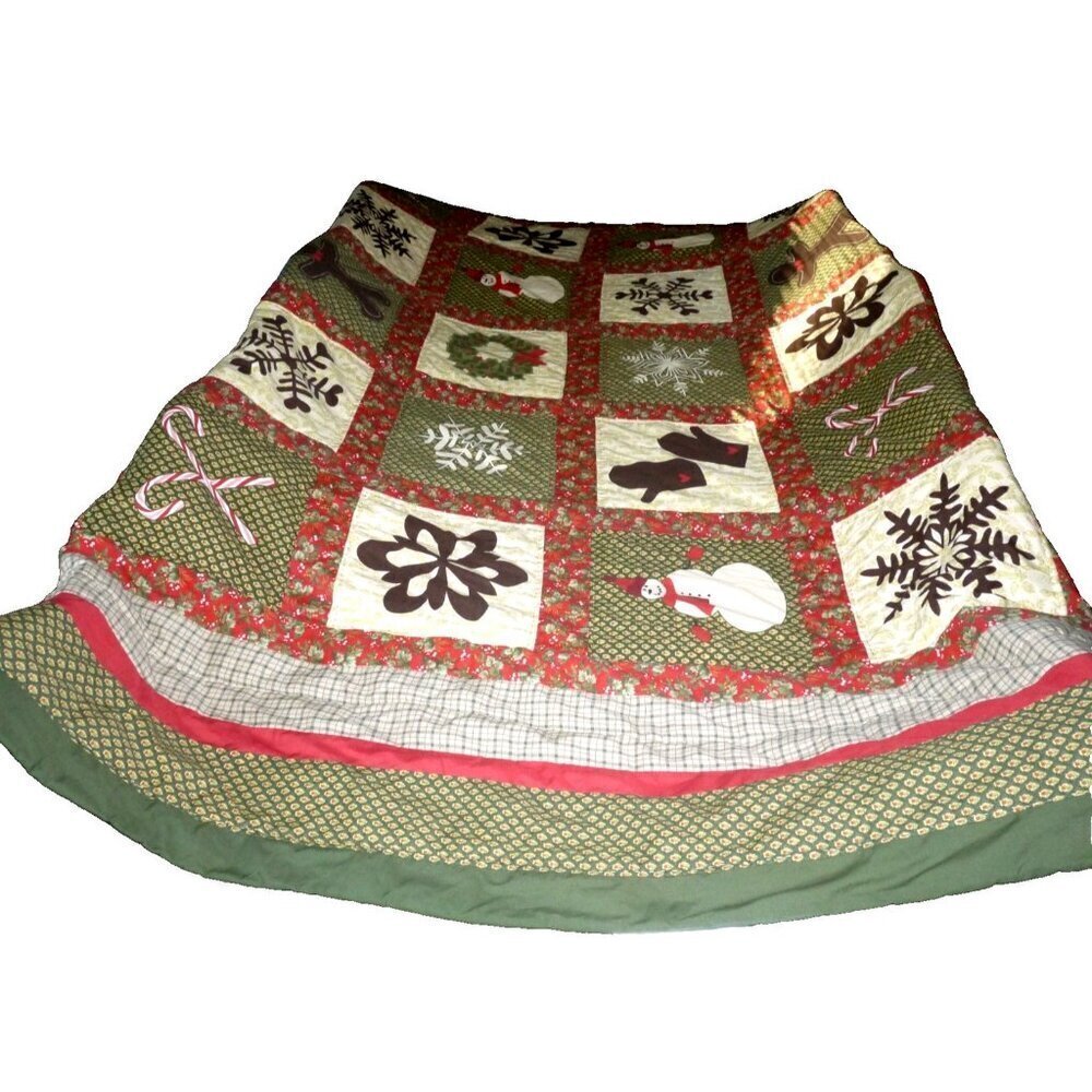 Kohl's HOME CLASSICS Christmas green, red & tan blanket quilt KING 100 x 85"